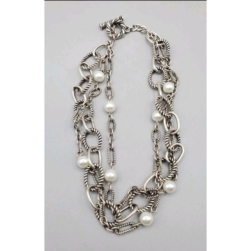 Premier Designs Faux Pearl & Chain Link 'Bellissimo' Necklace, Triple Strand